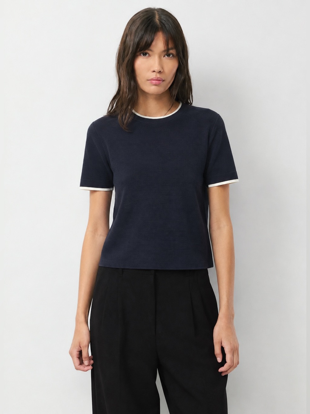 Mango Navy Short Sleeve Sweater Top Contrast Trim Size M NWT - Picture 16 of 16
